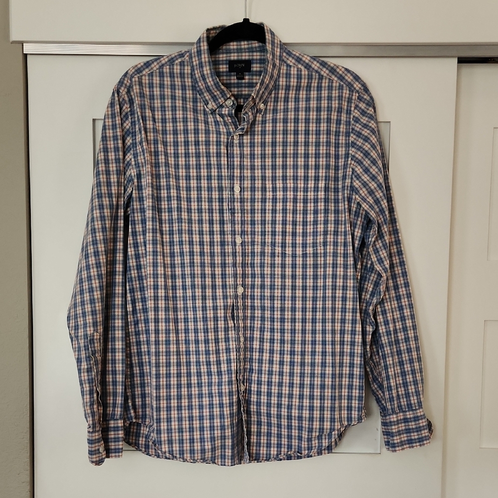 J. Crew Blue and White Plaid Button Down Shirt